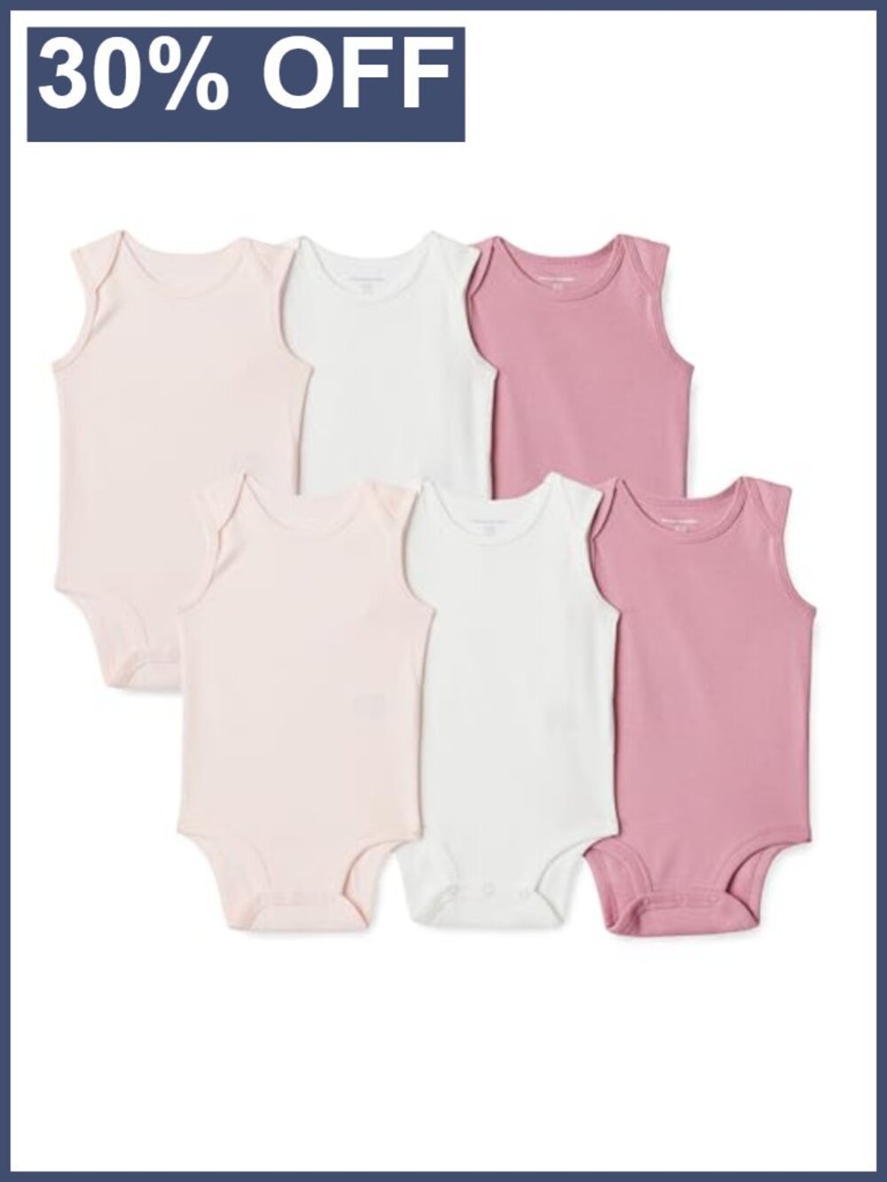 6 Pack Sleeveless Ribbed Cotton Baby Bodysuits Unisex 0-3 Months